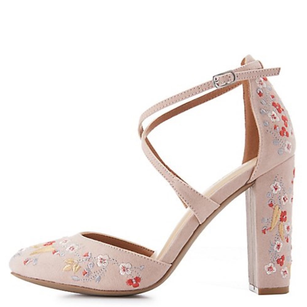 Floral Embroidered Crisscross Heels